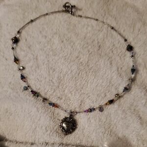Silver-Tone 'Mom' Pendant Multicolor Beaded Necklace